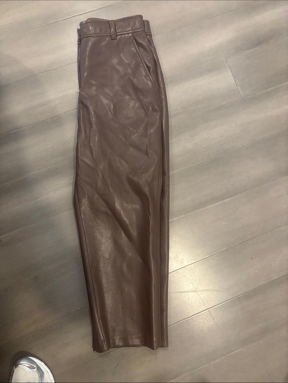Aritzia Brown Faux Leather Cropped Trousers
